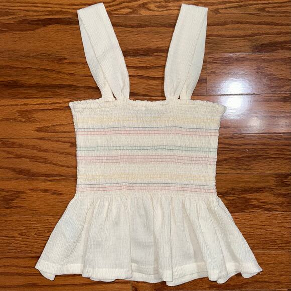 Madewell Texture & Thread Rainbow Smocked Peplum Tank Top in Pearl Ivory Size XS - Picture 10 of 12